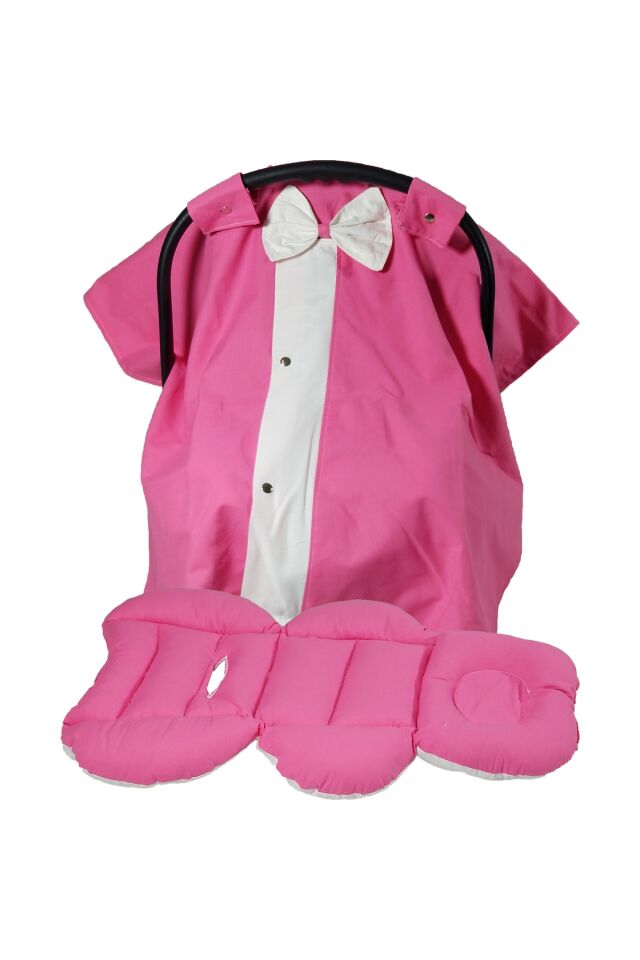 Puset Örtüsü, Puset Çarşafı, Ortopedik Puset Minderi 3 Lü Set Pembe