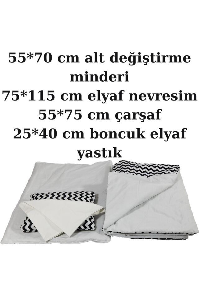 Babynest Puset Içi Set Araba Minderi Emzirme Örtüsü Ve Minderi Beşik Içi Nevresim Takımı 15 Li Set Siyah Zikzak