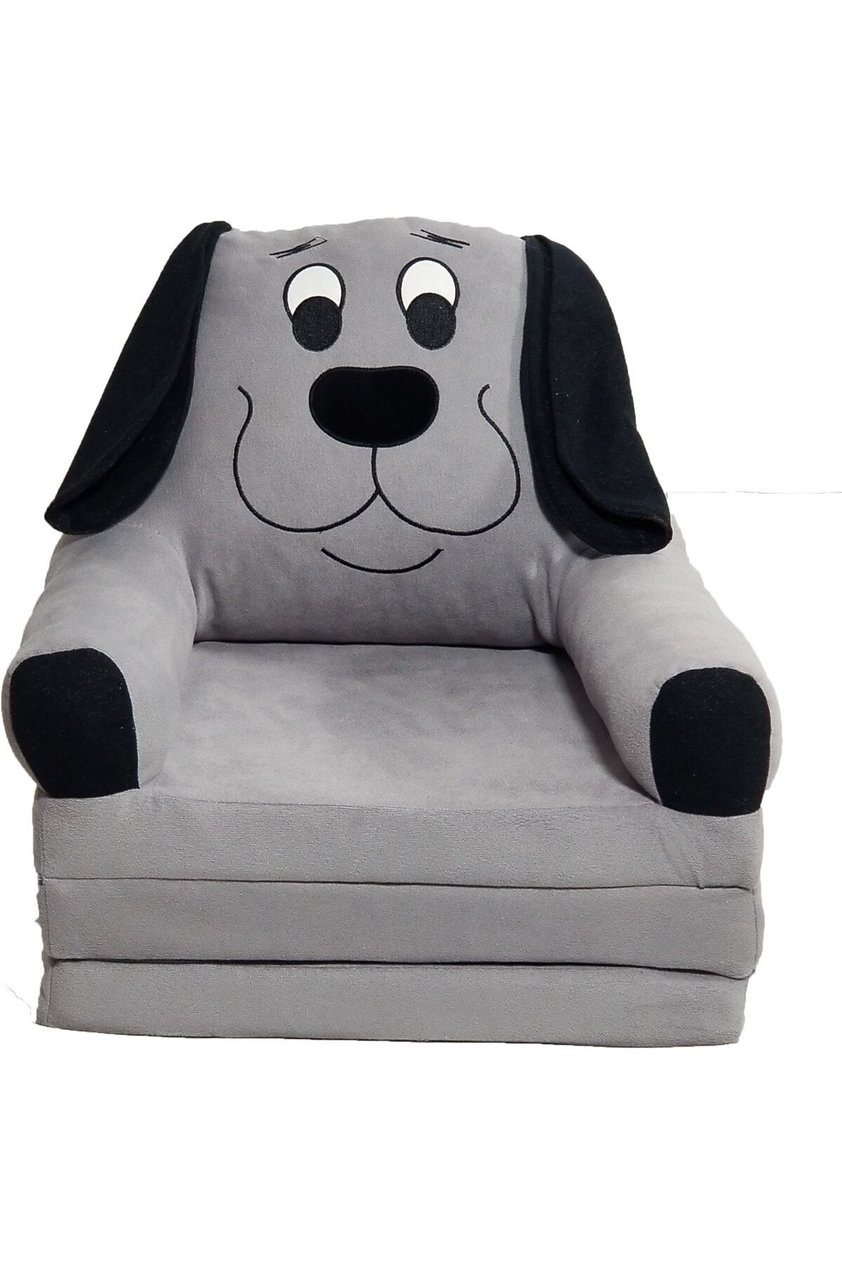 3 Minderli Katlanabilir Bebek-çocuk Koltuğu Sandalye Portatif Yatak Puf Sofa Kumaş Köpek Figürlü Gri