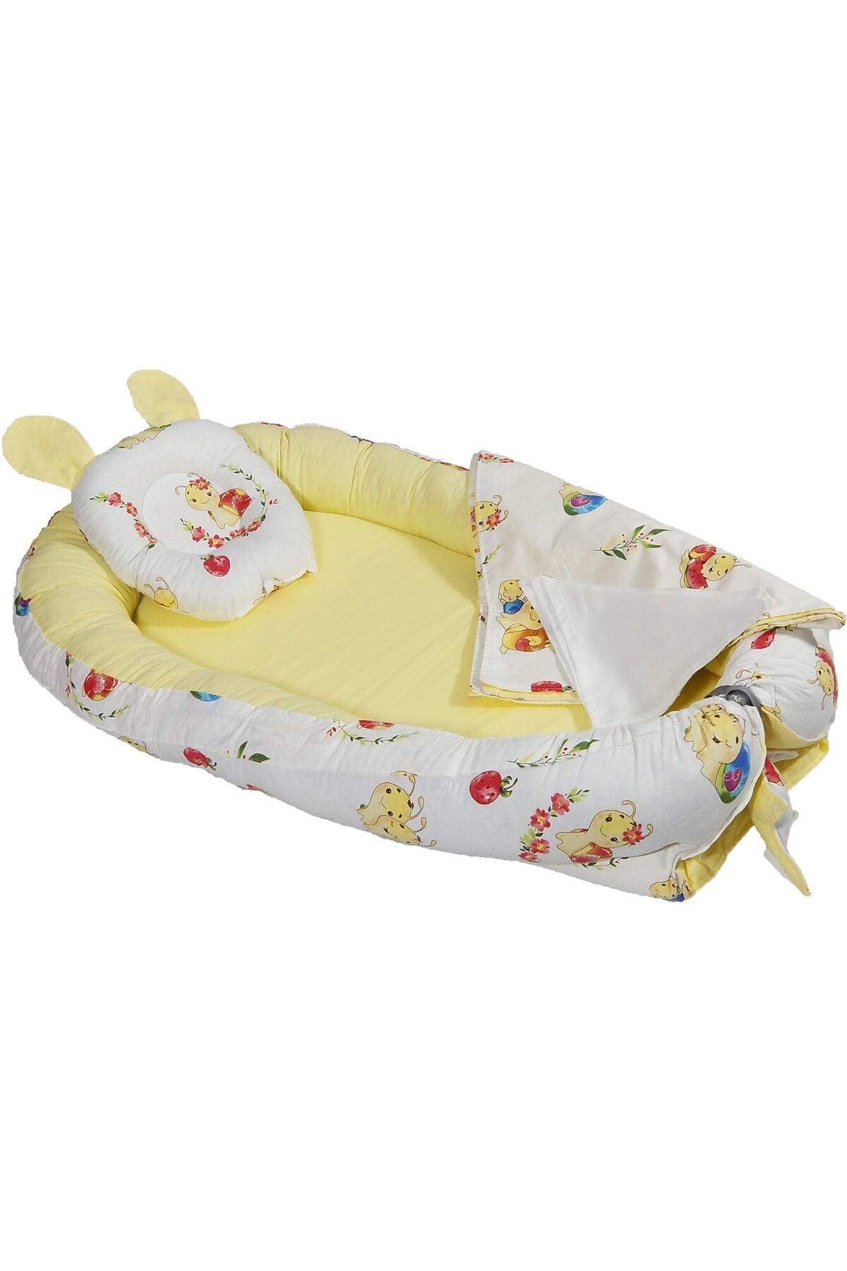 %100 Pamuklu Sarı Figürlü Babynest I-babynest Anne Yanı Bebek Yatağı Sarı