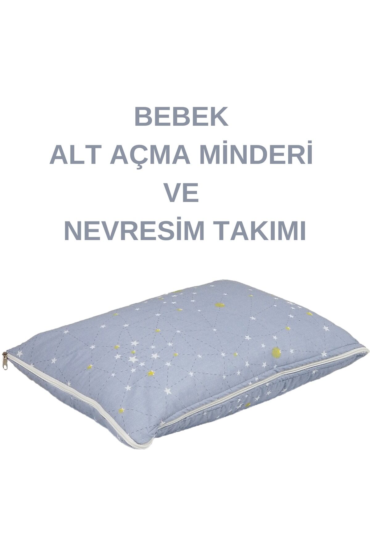 %100 Pamuklu Mavi Yıldızlı Kumaş Bebek Alt Açma Minderi Ve Beşik Içi Nevresim Takımı Mavi Yıldzlı