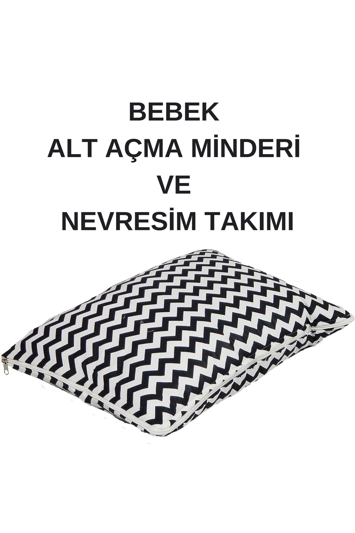 %100 Pamuklu Siyah Zikzaklı Kumaş Bebek Alt Açma Minderi Ve Beşik Içi Nevresim Takımı Siyah Zikzak