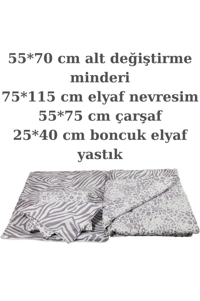 %100 Pamuklu Gri Zebra Kumaş Bebek Alt Açma Minderi Ve Beşik Içi Nevresim Takımı Gri Zebra