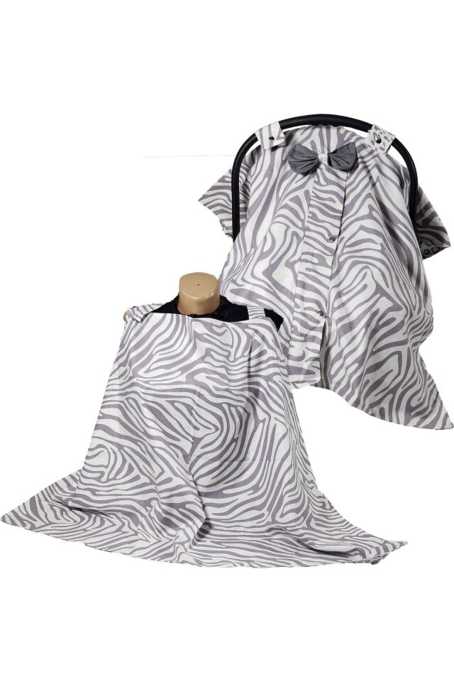 Babynest Puset Içi Set Araba Minderi Emzirme Örtüsü Ve Minderi Beşik Içi Nevresim Takımı 15 Li Set Gri Zebra