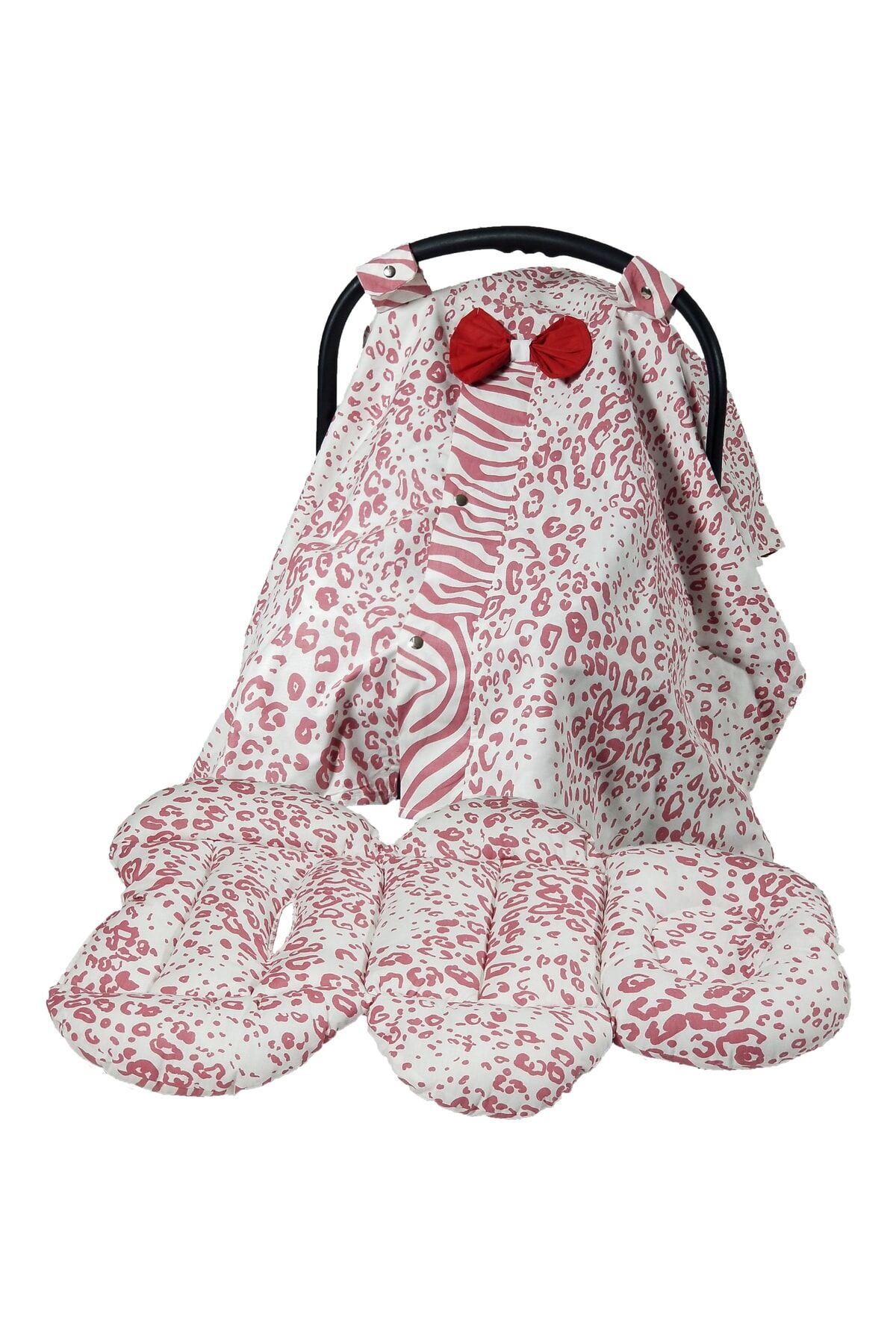 Puset Örtüsü, Puset Çarşafı, Ortopedik Puset Minderi 3 Lü Set Pembe Zebra