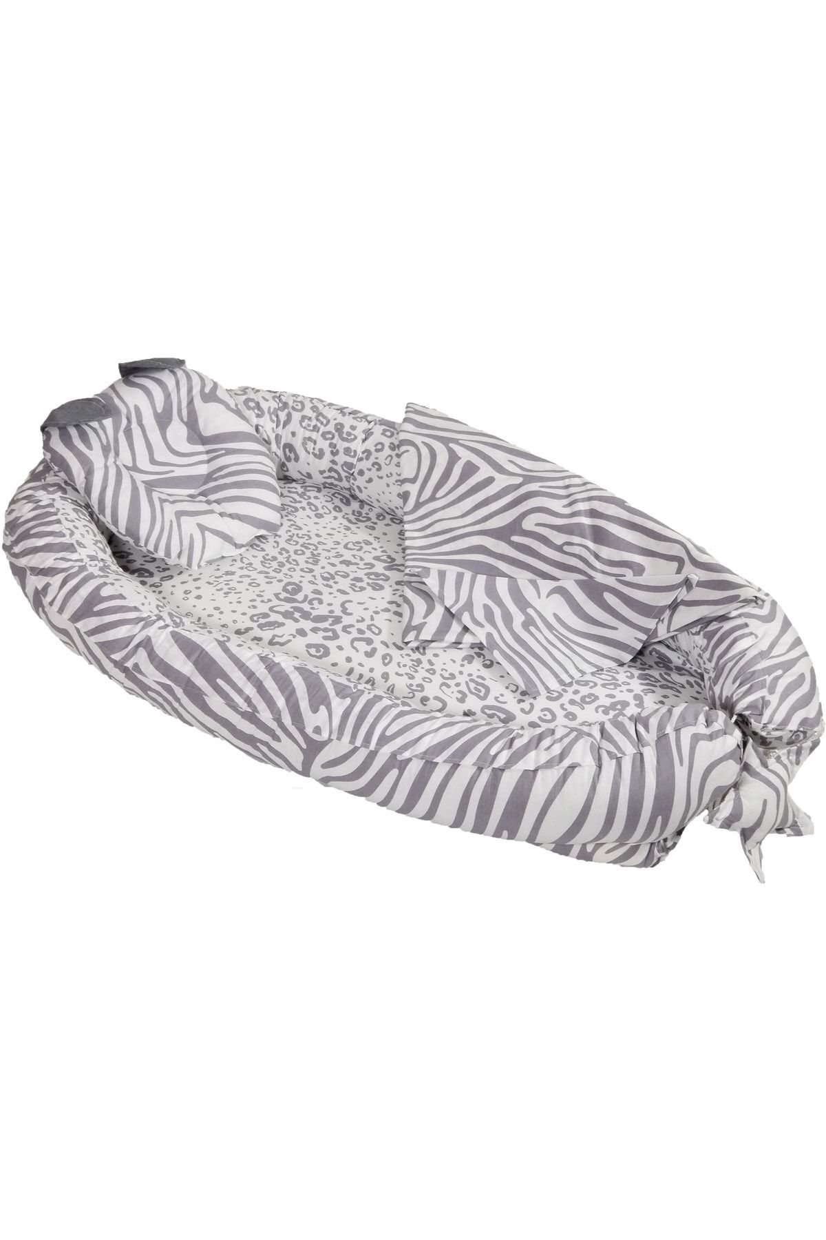 %100 Pamuklu Zebra Kumaş Babynest I-babynest Anne Yanı Bebek Yatağı Gri Zebra