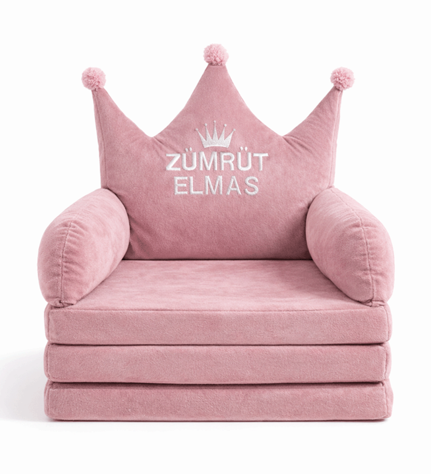 Kişiye Özel İsimli Taç Tasarımlı Bebek & Çocuk Koltuğu Pembe
