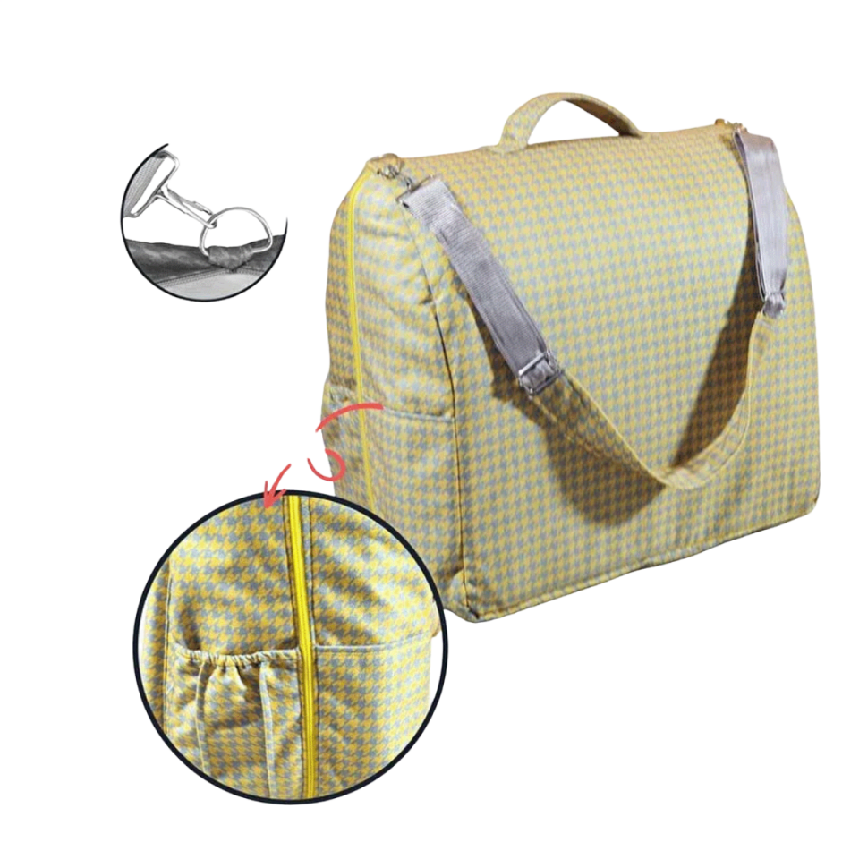 2’si 1 Arada Çantalı Taşınabilir %100 Pamuklu Anne Yanı Bebek Yatağı Babynest Bebek Reflü Yatağı 45x90 cm Sarı - Gri
