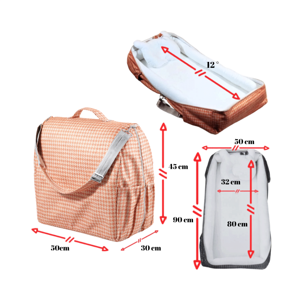 2’si 1 Arada Çantalı Taşınabilir %100 Pamuklu Anne Yanı Bebek Yatağı Babynest Bebek Reflü Yatağı 45x90 cm Turuncu - Bej