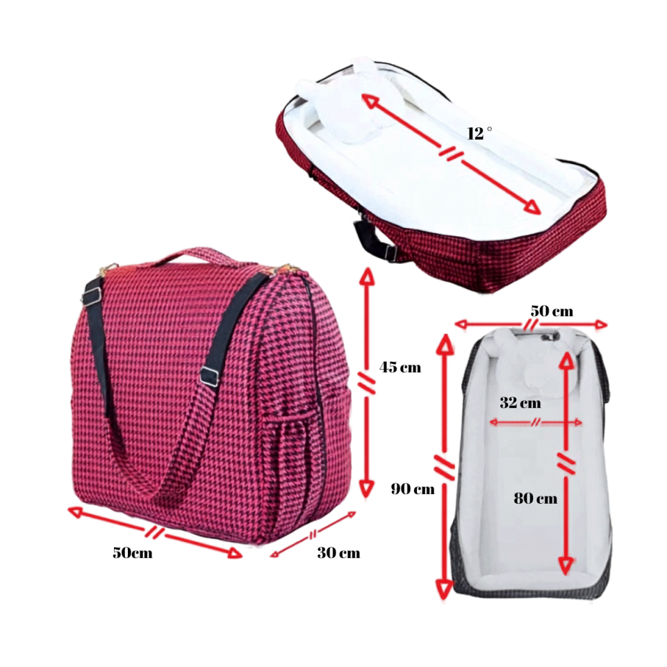 2’si 1 Arada Çantalı Taşınabilir %100 Pamuklu Anne Yanı Bebek Yatağı Babynest Bebek Reflü Yatağı 45x90 cm Kırmızı - Siyah